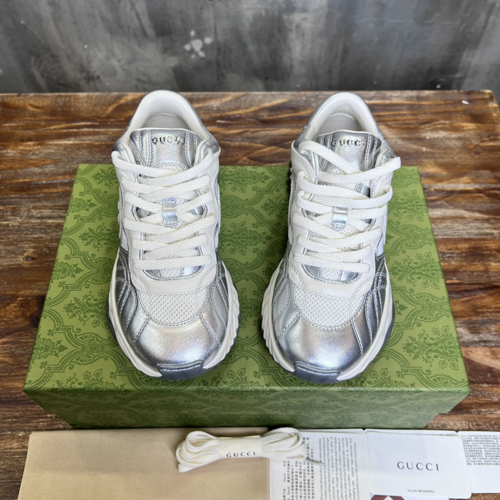 Tênis Gucci Ripple Couro Branco/Prata