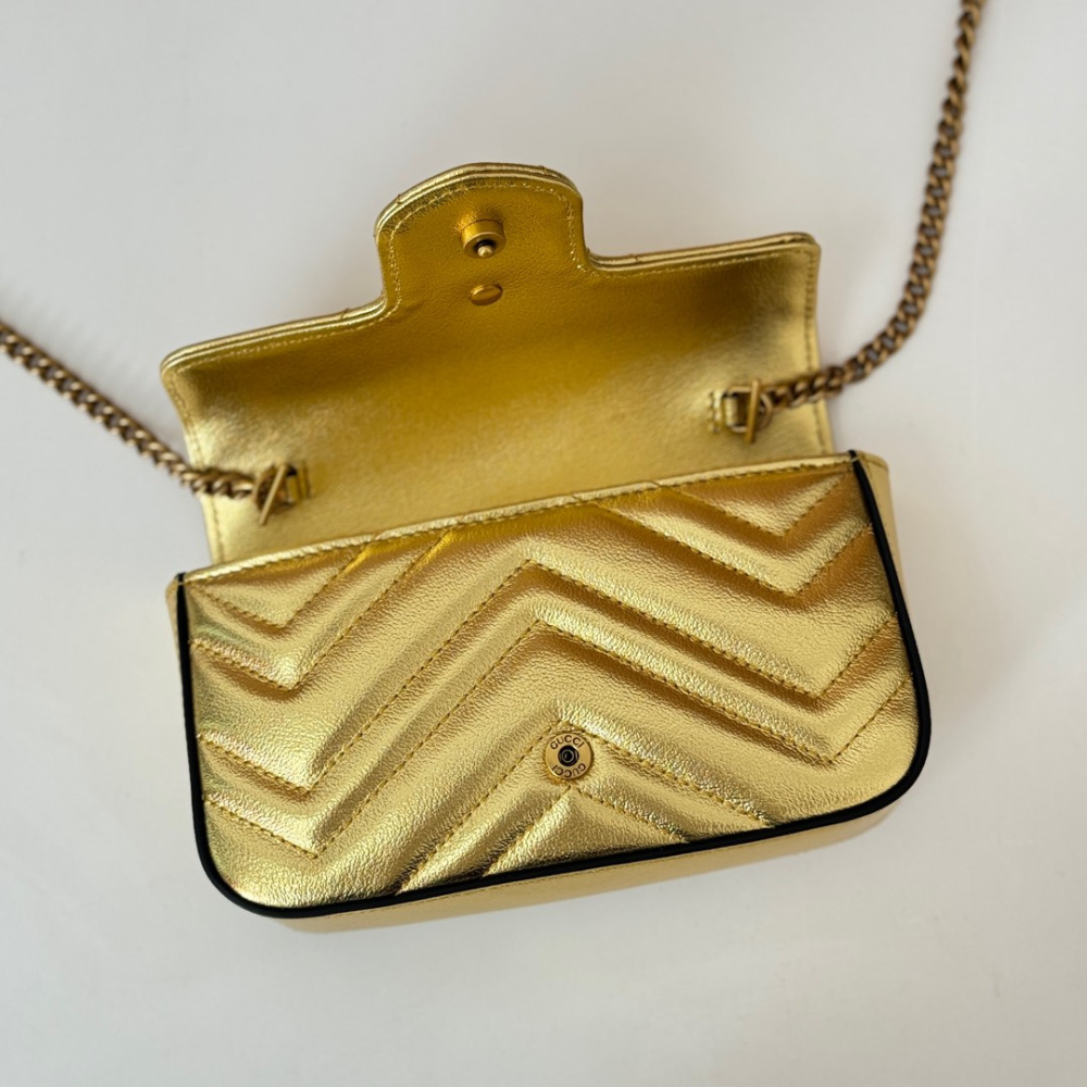 Bolsa Gucci GG Marmont Couro Dourado Super Mini/Média/Grande