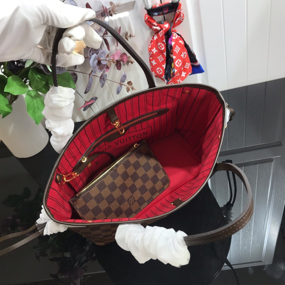 Bolsa Louis Vuitton Neverfull Damier Ébene Interior Vermelho