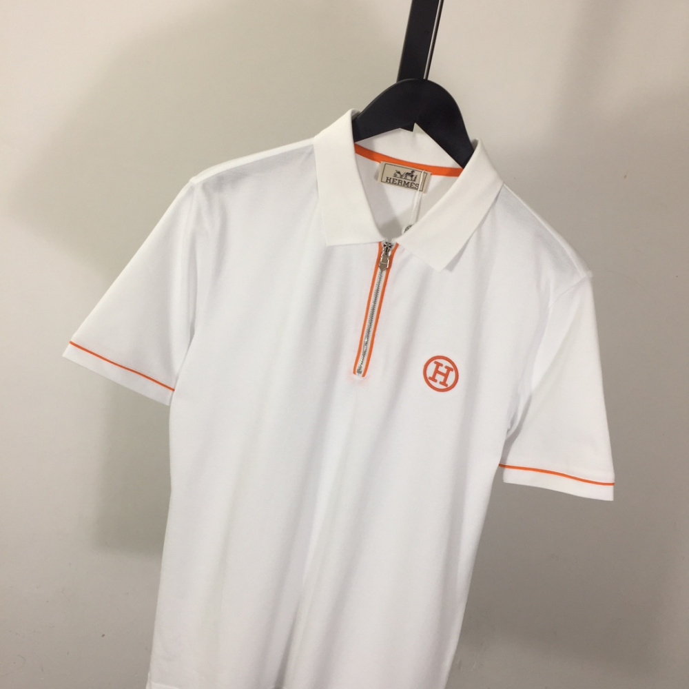 Camiseta Hermès com bordado H e zíper Branco