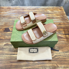 Sandália Gucci Double G-plaque em Raffia Bege