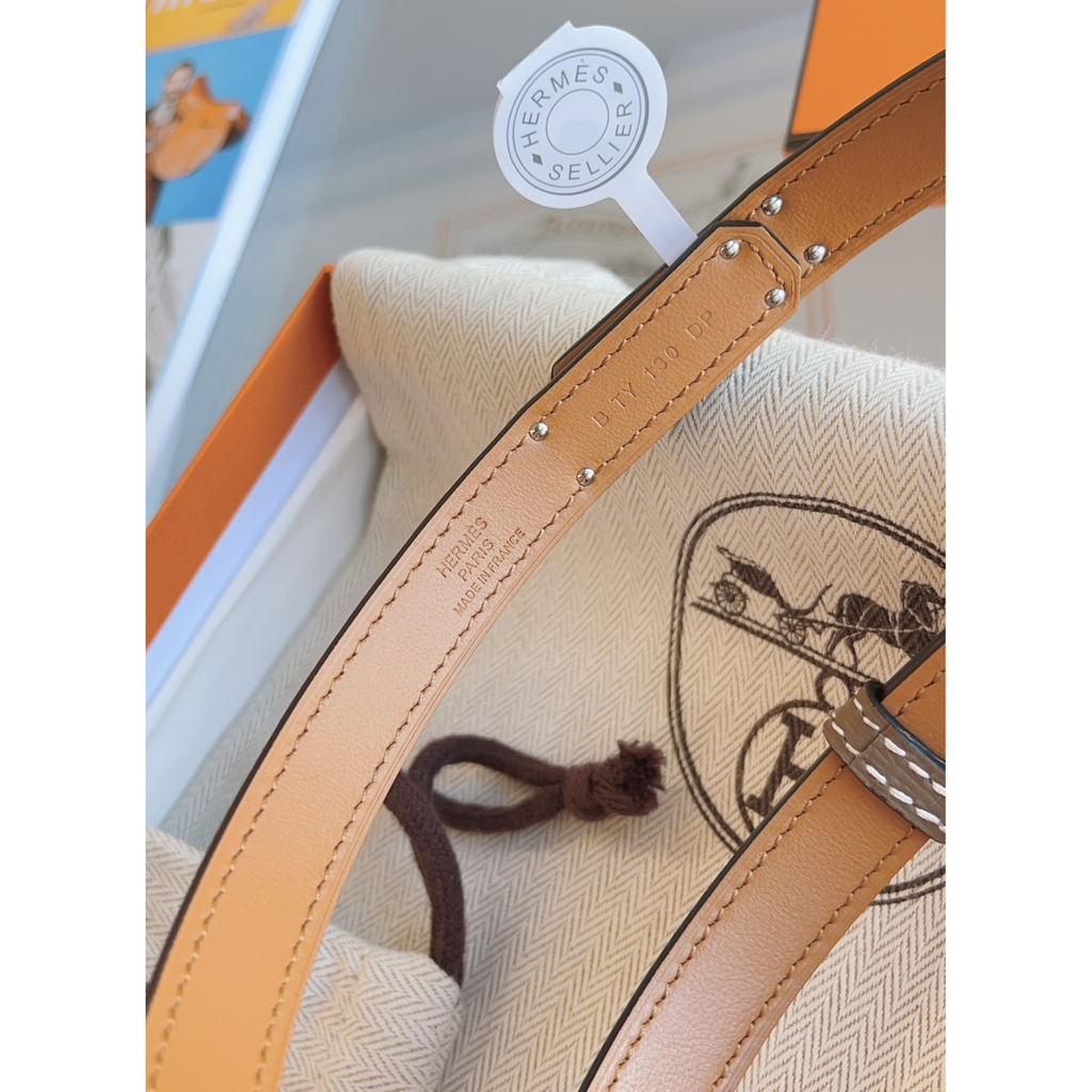 Cinto Hermès Kelly em Couro Marrom com Fivela Kelly Prata 1.8cm