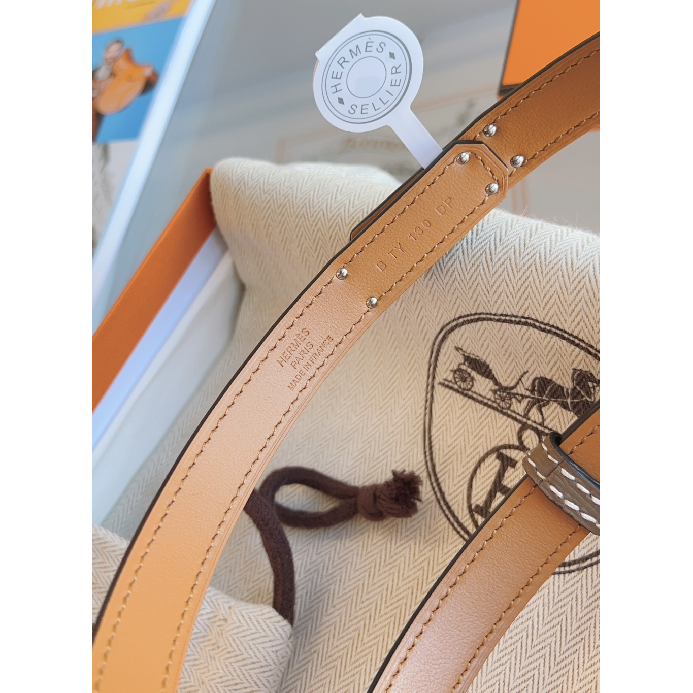 Cinto Hermès Kelly em Couro Marrom com Fivela Kelly Prata 1.8cm