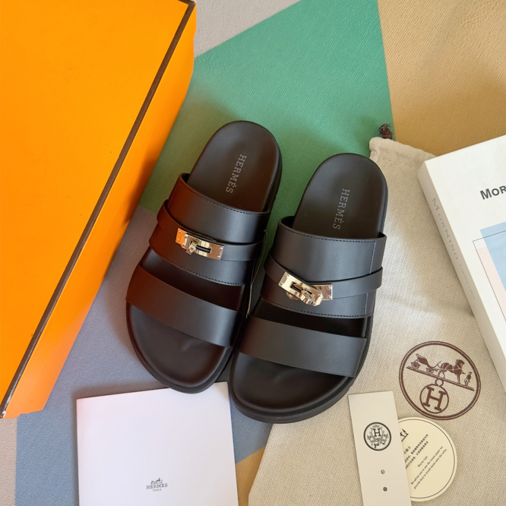 Sandália Hermès Jackson Couro Preta