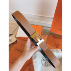 Cinto Hermès Constance e Correia Reversível em Couro 3.8cm Preto/Caramelo Ferragem Dourada