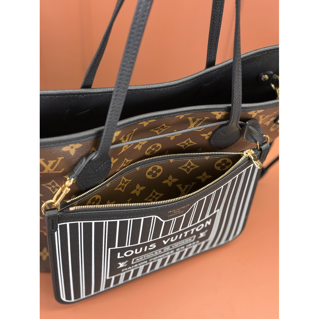 Bolsa Louis Vuitton Neverfull Inside Out MM LV (Preta/Marrom) 31x28x14CM