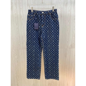 Conjunto Louis Vuitton LV Jaqueta e Calça Jeans Azul Marinho com Monogram