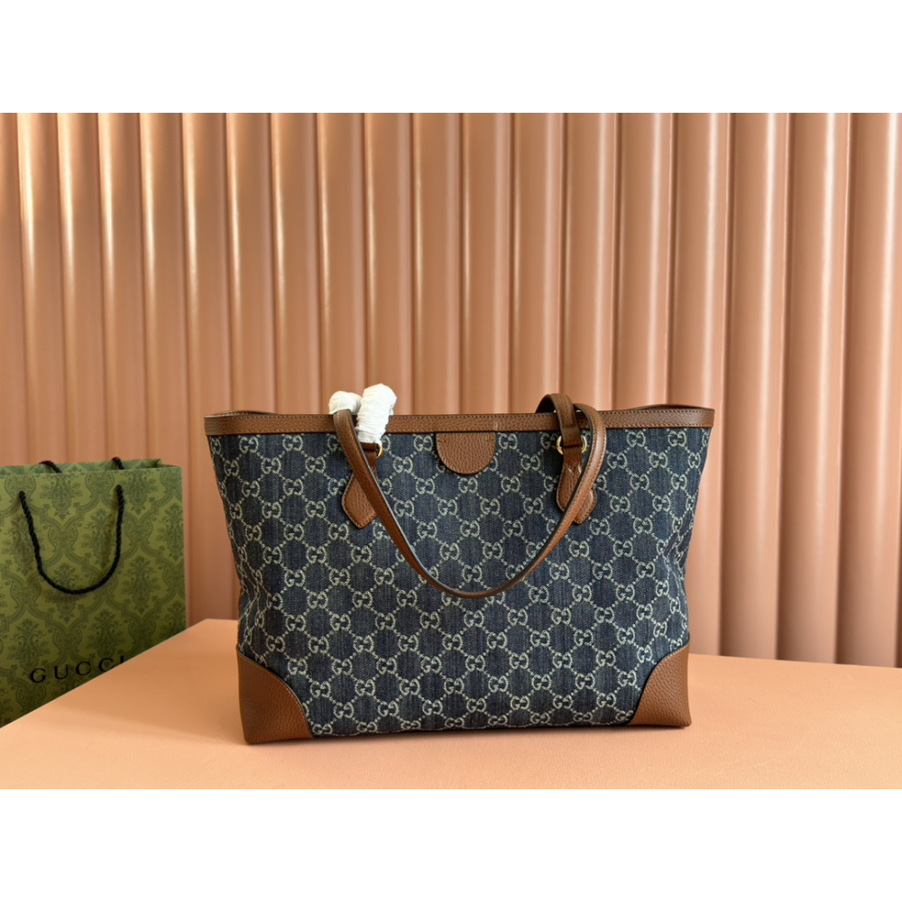Bolsa Gucci Tote Ophidia Denim Azul 38x28x14cm