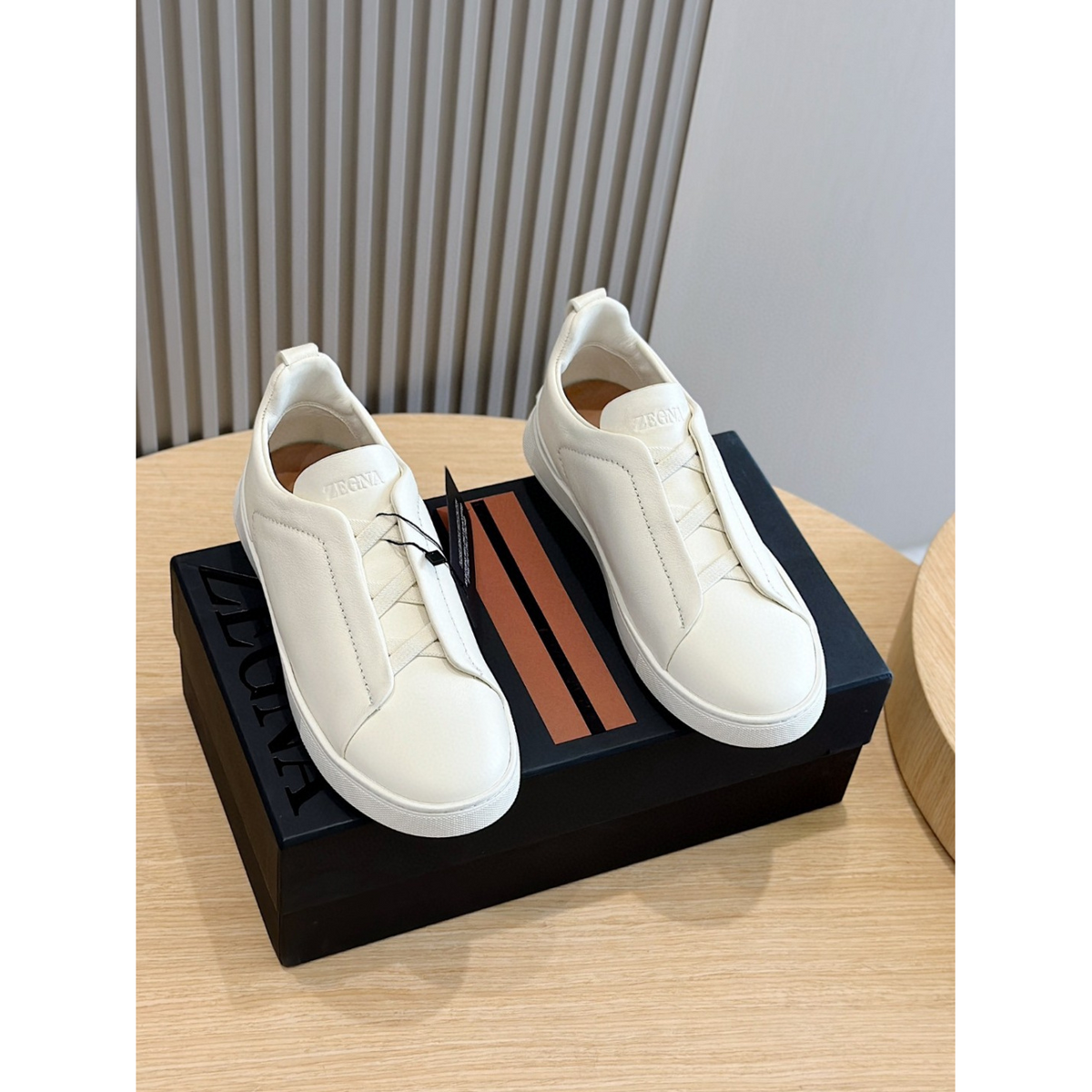 Zegna Triple Stitch Secondskin Couro Branco