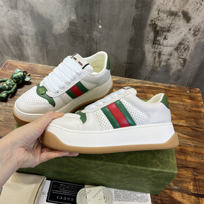 Tênis Gucci Screener With Web Couro Branco Perfurado