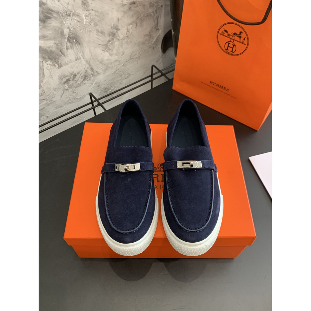 Tênis Hermès Slip-On Game em Camurça Azul Marinho