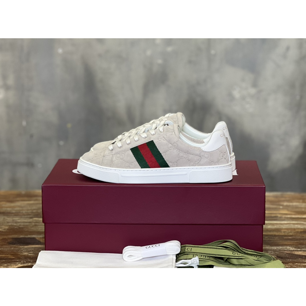 Gucci Sneaker Ace With Web Bege  Camurça