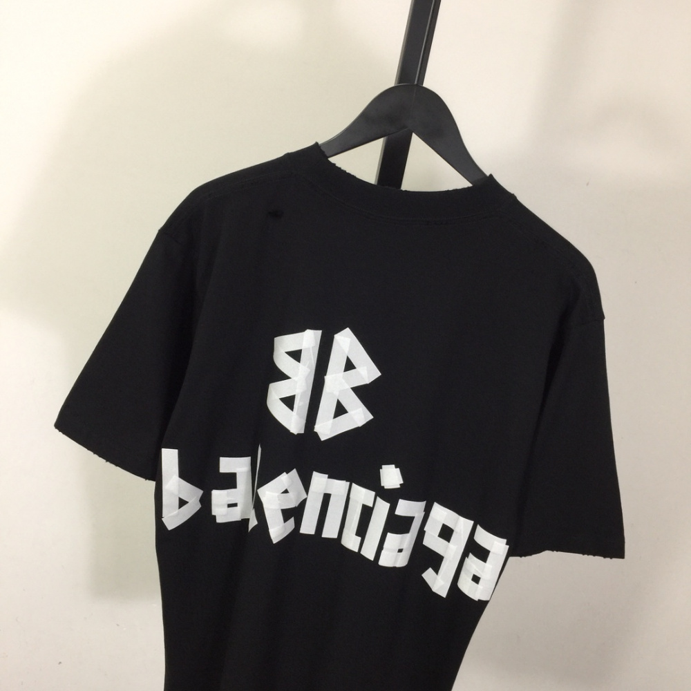 Camiseta de Algodão Balenciaga Oversize "Tape" Preta