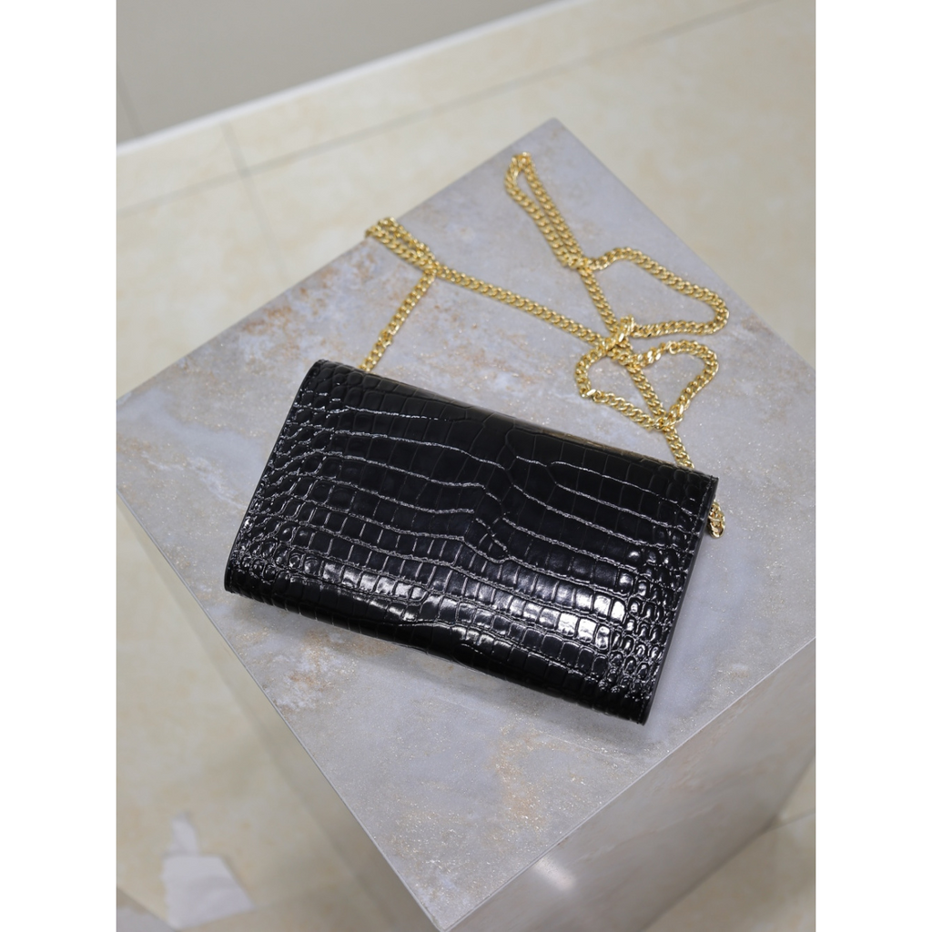 Bolsa Saint Laurent YSL Uptown Couro Croc 19x12x4cm