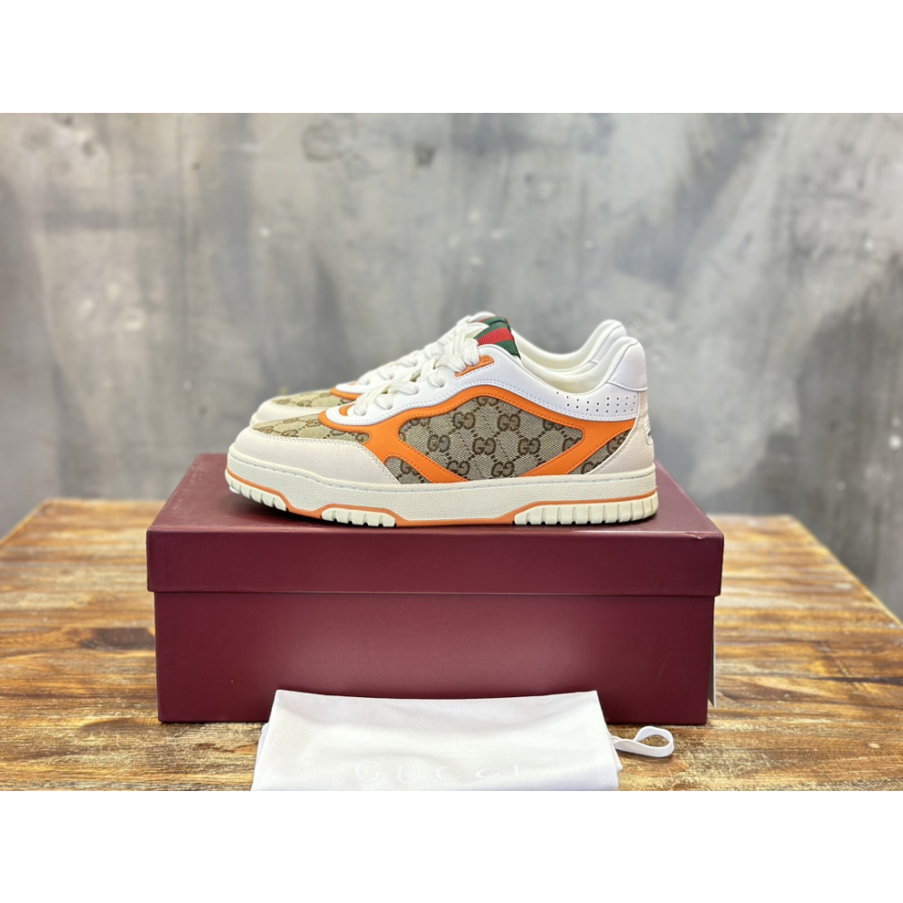 Gucci Sneaker Re-Web GG Canvas detalhe couro laranja fluorescente