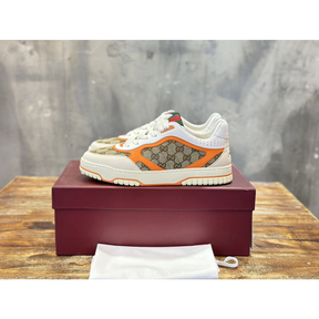Gucci Sneaker Re-Web GG Canvas detalhe couro laranja fluorescente