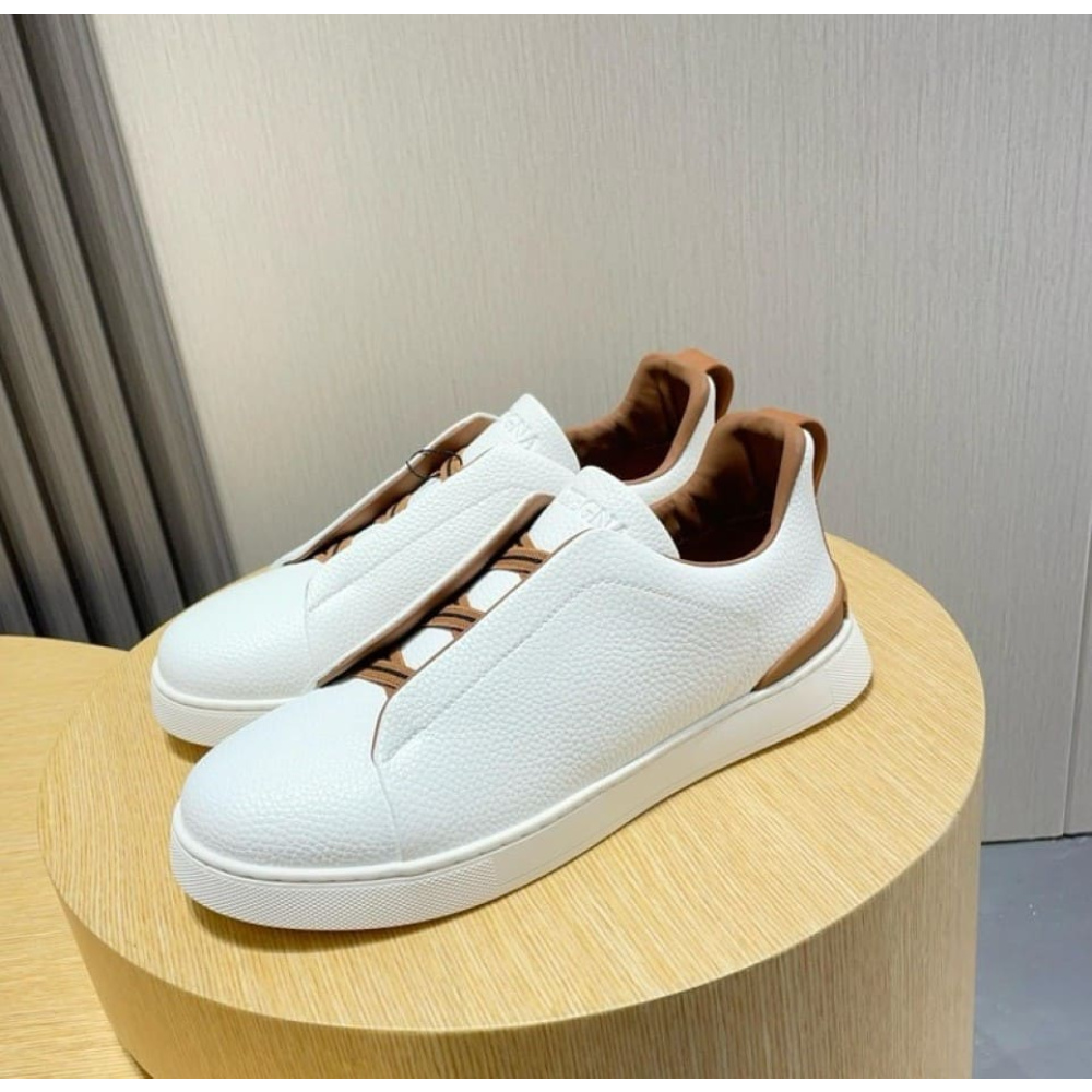 Zegna Triple Stitch em Couro Branco/Laranja