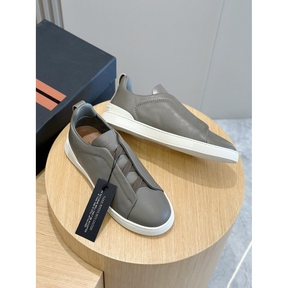 Zegna Triple Stitch Secondskin Couro Cinza Claro