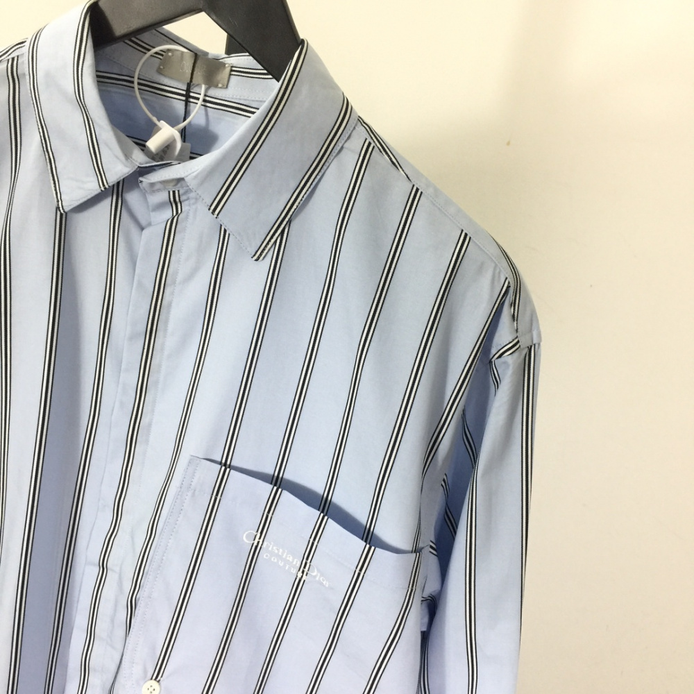 Camisa Social Listrada Dior COUTURE Azul/Preta