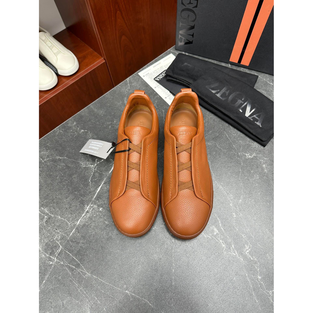 Zegna Triple Stitch em Pele de Veado Foliage-escuro