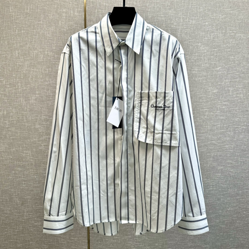 Camisa Social Listrada Dior COUTURE Branca/Preta