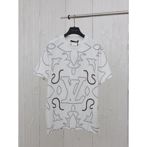 Camiseta de Algodão Louis Vuitton Bordado LV Arabesque Branca