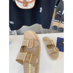 Sandália Prada Slide com tira em Camurça Bege