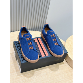Zegna Triple Stitch Secondskin em Camurça Azul/Laranja