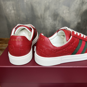 Gucci Sneaker Ace With Web Couro Vermelho