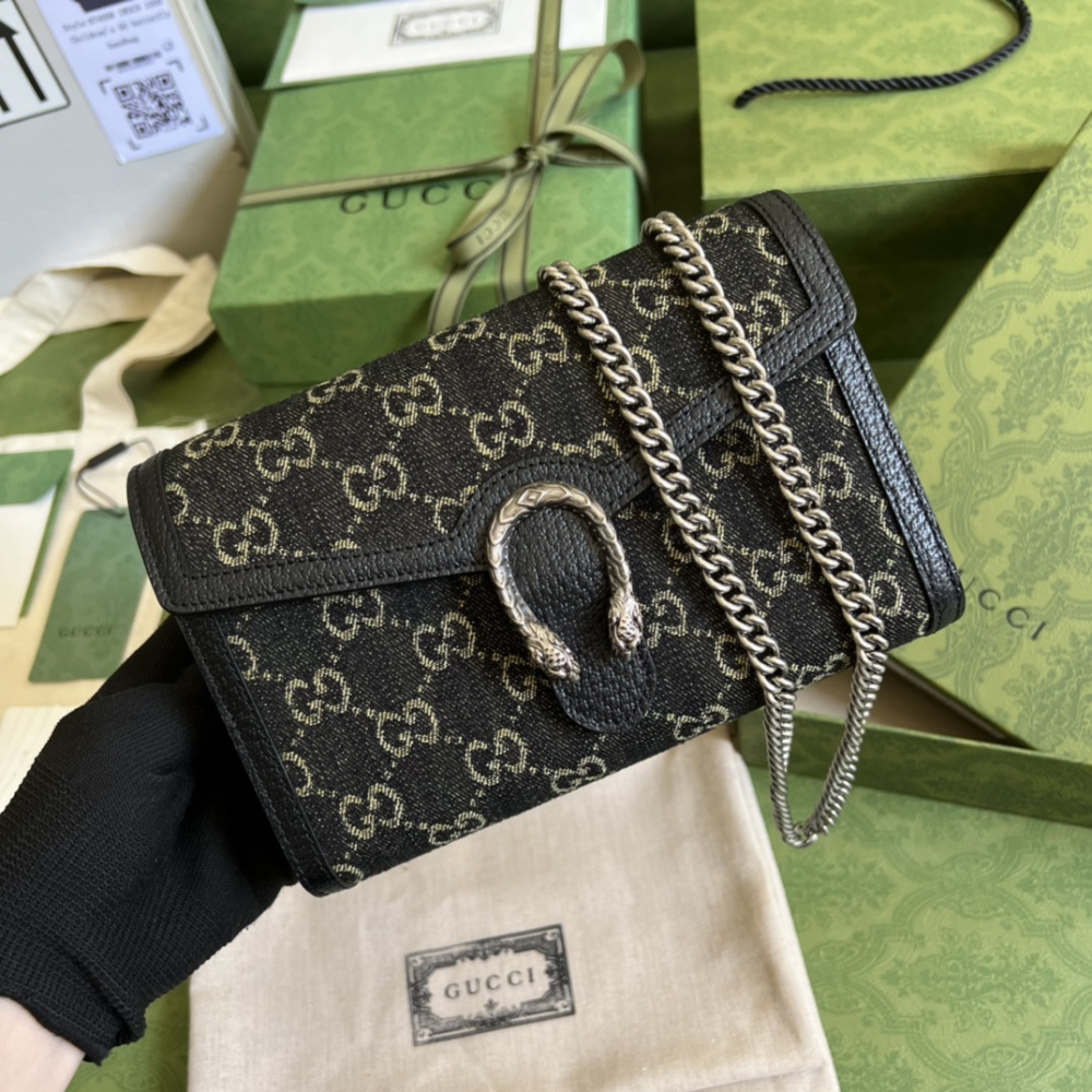 Bolsa Gucci Carteira Dionysus GG Preta Denin 20x4x14cm