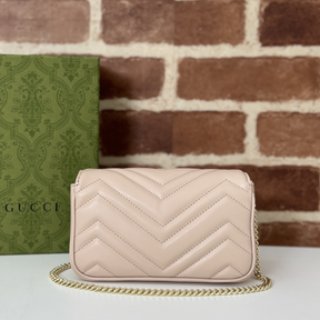 Bolsa Gucci GG Marmont Couro Rosa Claro Super Mini/Média/Grande