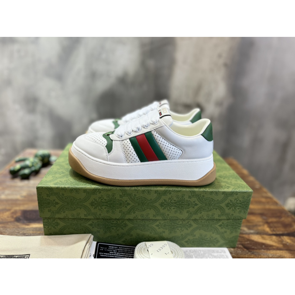 Tênis Gucci Screener With Web Couro Branco Perfurado