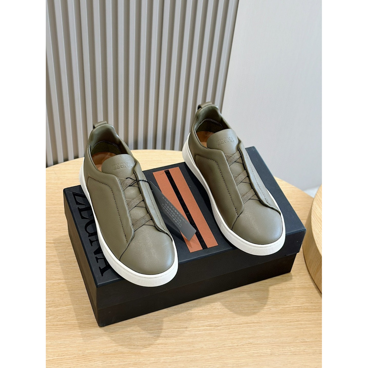 Zegna Triple Stitch Secondskin Couro Verde Oliva
