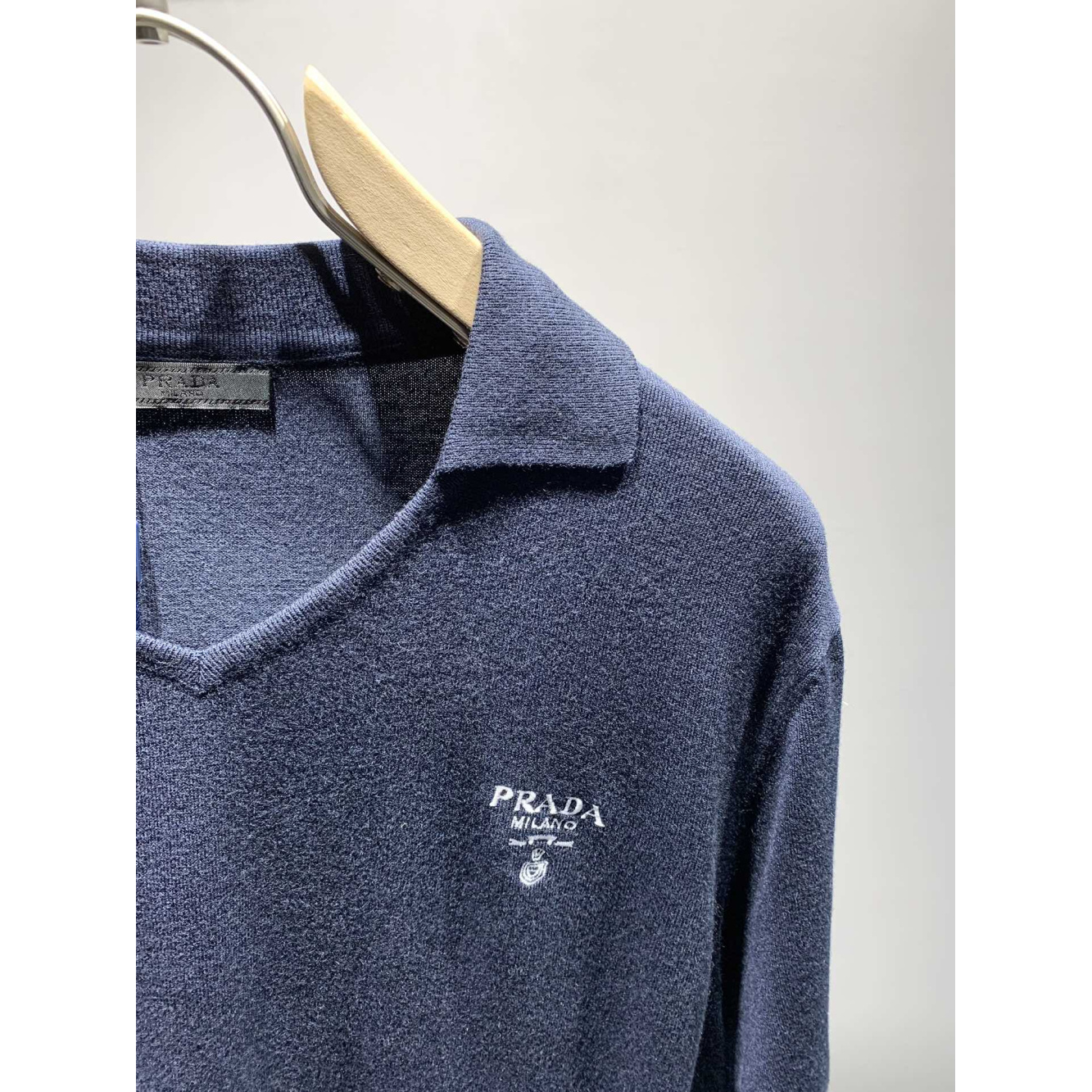 Camisa Prada Polo Azul Marinho com Logotipo bordado