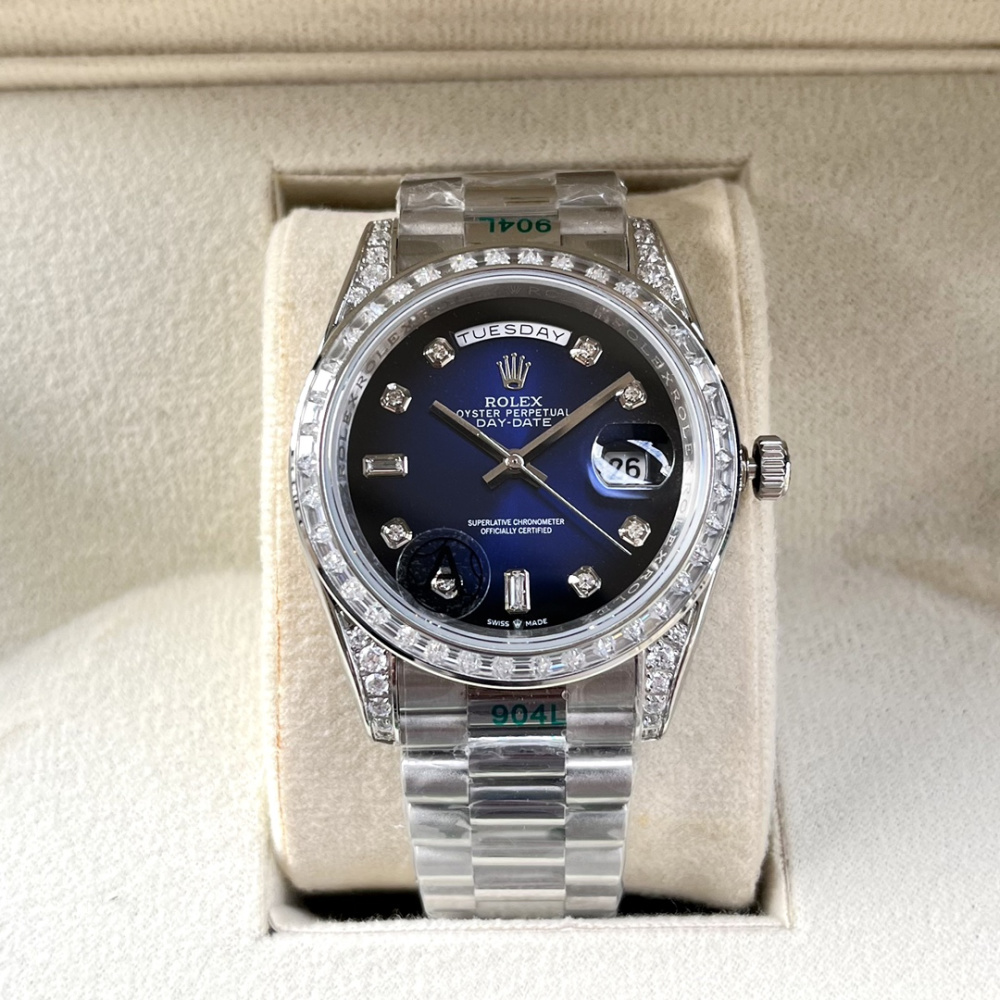 Rolex Day-Date Prata/Azul Marinho