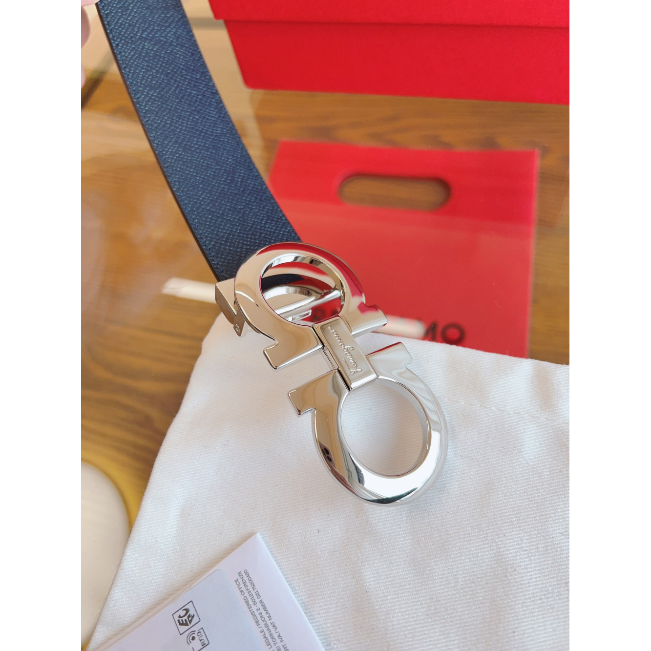 Cinto Salvatore Ferragamo Gancini Couro Granulado Preto Fivela Prata 3,5cm