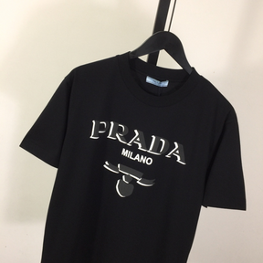 Camisa Prada em algodão Estampada Logotipo Preta
