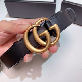 Cinto Gucci GG Couro Preto Ferragem Dourada 3.5cm
