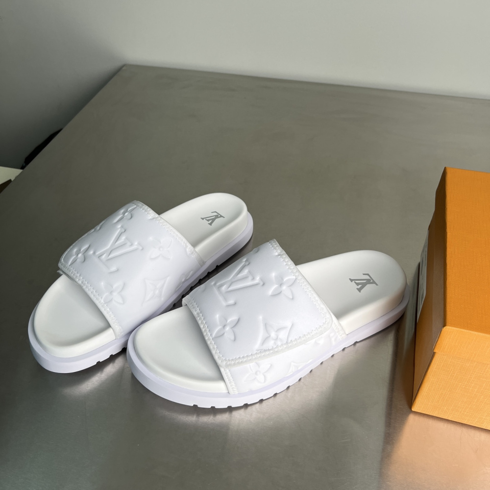 Chinelo Slide Louis Vuitton LV Mule Miami Monogram Maxi em relevo Branco Sandália