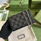 Bolsa Gucci Dionysus Estampa GG Preta Denin Super Mini 16.5x10x4cm