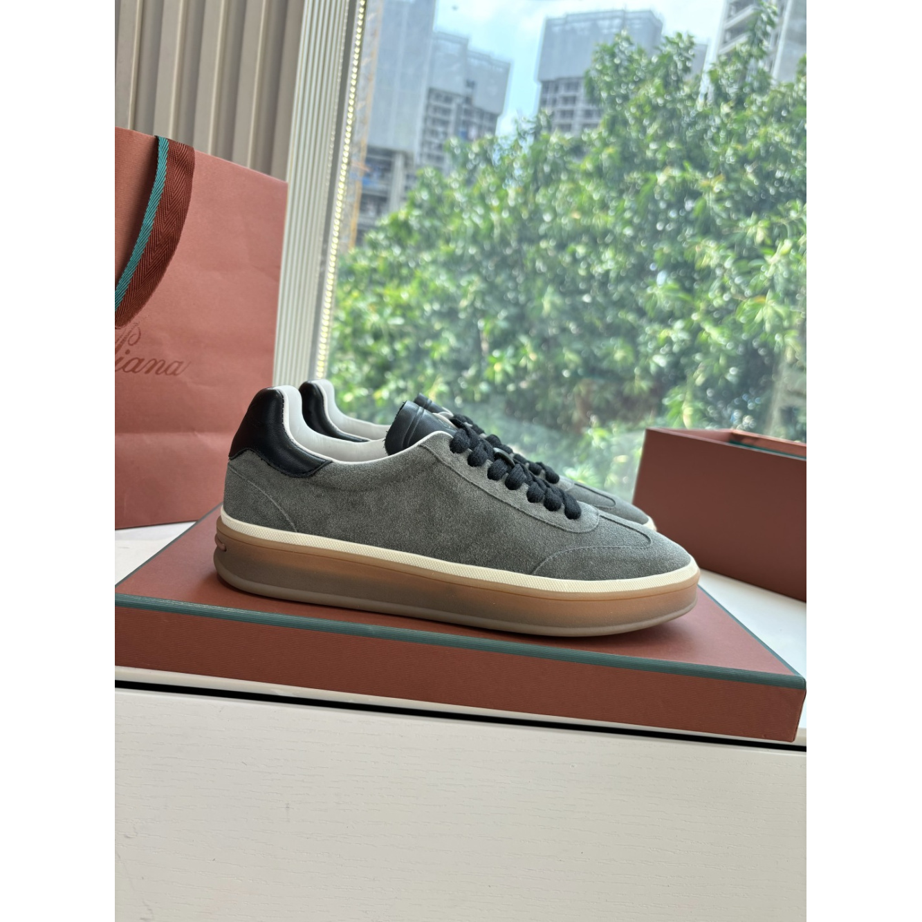 Loro Piana Tênis Walk Cinza Camurça