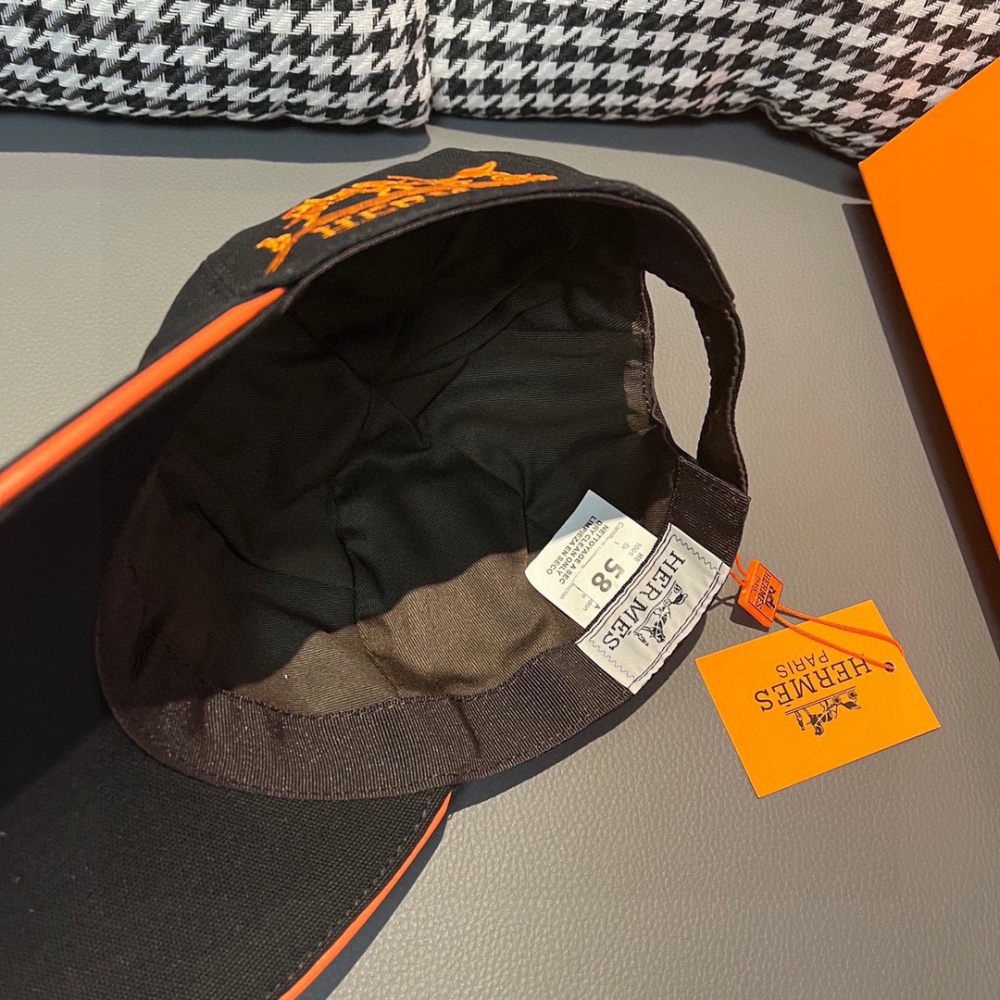 Boné Hermès Baseball Preto/Laranja  Logo H