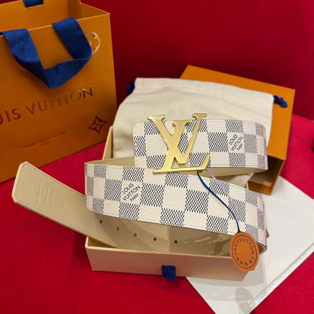 Cinto Louis Vuitton Initiales Reversível Damier Azur Ferragem Dourada 4.0cm