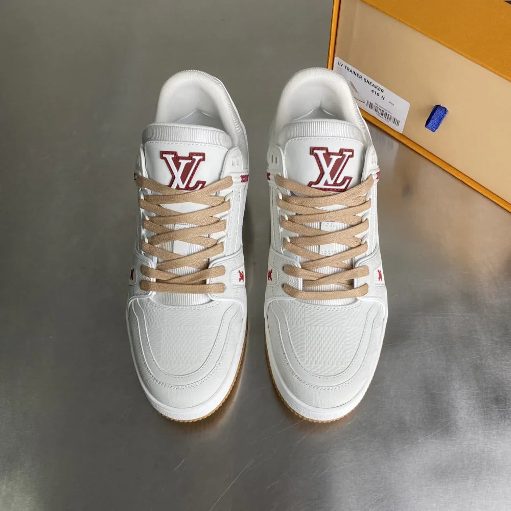 Tênis Louis Vuitton Trainer Branco Damier em relevo