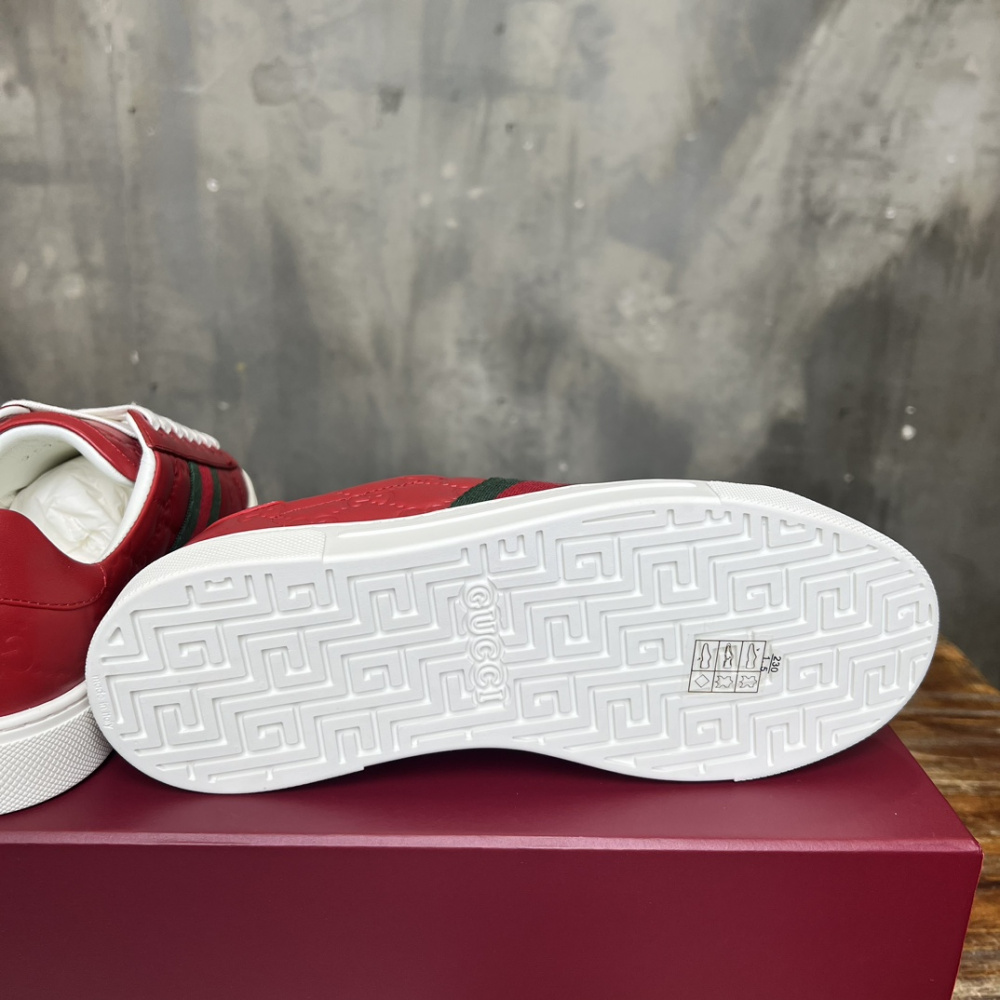 Gucci Sneaker Ace With Web Couro Vermelho