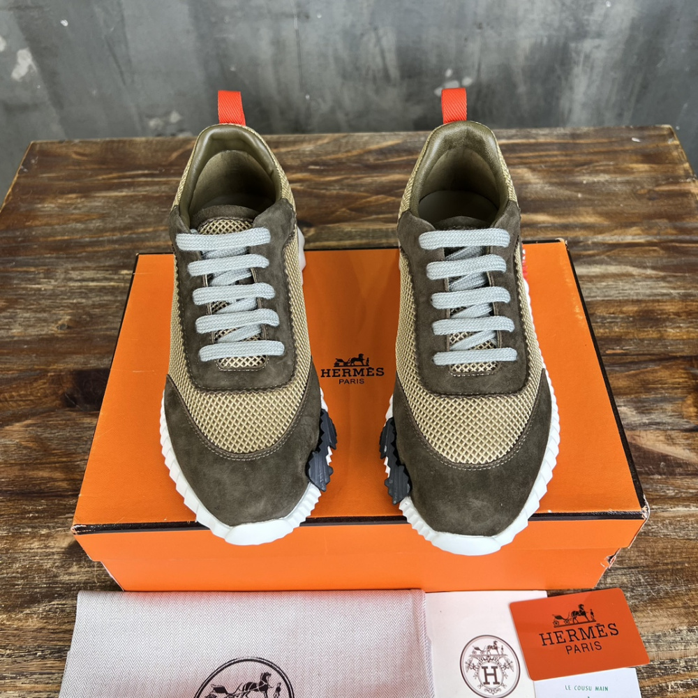 Tênis Hermès Bouncing Couro Verde/Laranja