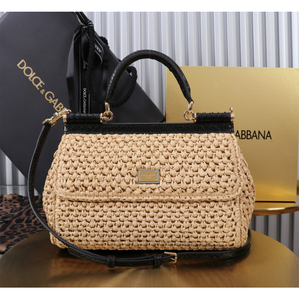 Bolsa Dolce & Gabbana Tote Elongated Sicily (2 tamanhos) Preto/Bege