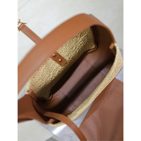 Bolsa Saint Laurent YSL Le 5 à 7 pequena flexivel em Ráfia e Couro 23×22×8.5cm