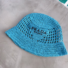 Bucket Prada em Tecido Efeito Ráfia Azul