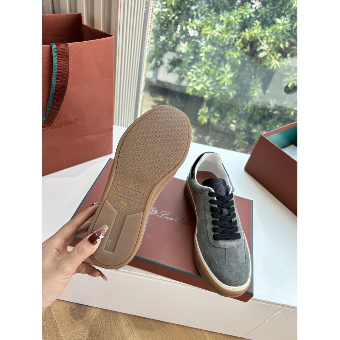 Loro Piana Tênis Walk Cinza Camurça